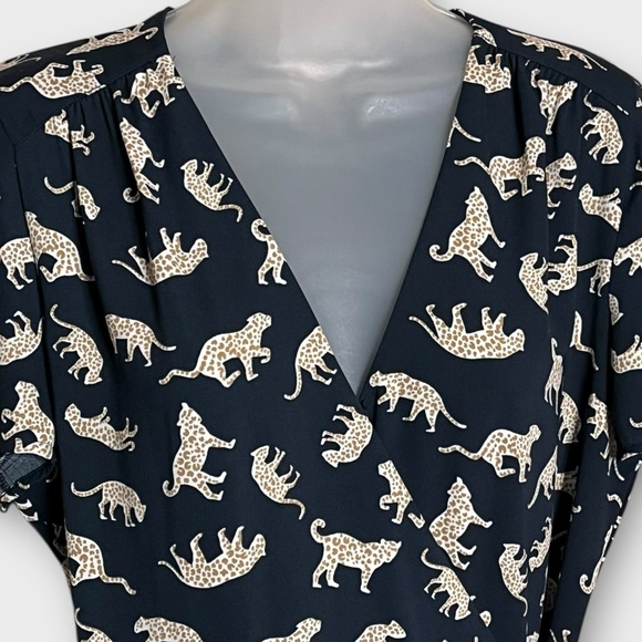 J CREW Navy Cheetah Leopard Cat Animal Novelty Print Wrap Dress Size 8 - Picture 4 of 8